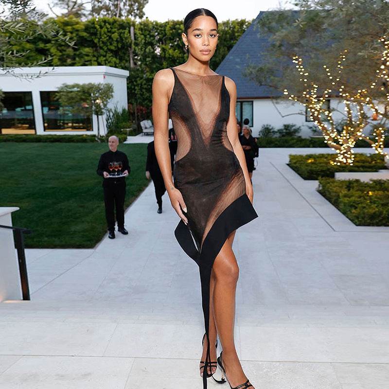 Sexy See through Slim-Fit Irregular Asymmetric Sleeveless Dress - REBECATHELABEL