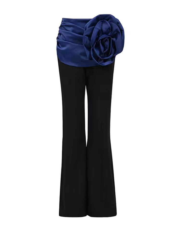 Three-Dimensional Flower Splicing Contrasting Design High Waisted pant