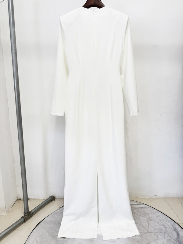 Crew Neck Elegant Evening Dress and Classic Long Sleeve dress