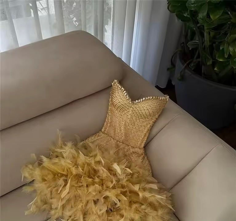 Feathers Short Prom Dress Beads dress