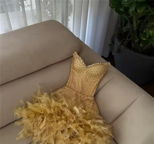 Feathers Short Prom Dress Beads dress