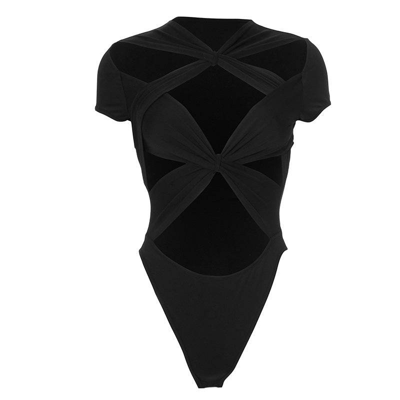 Lace up Cross Hollow Out Cutout Short Sleeve - REBECATHELABEL