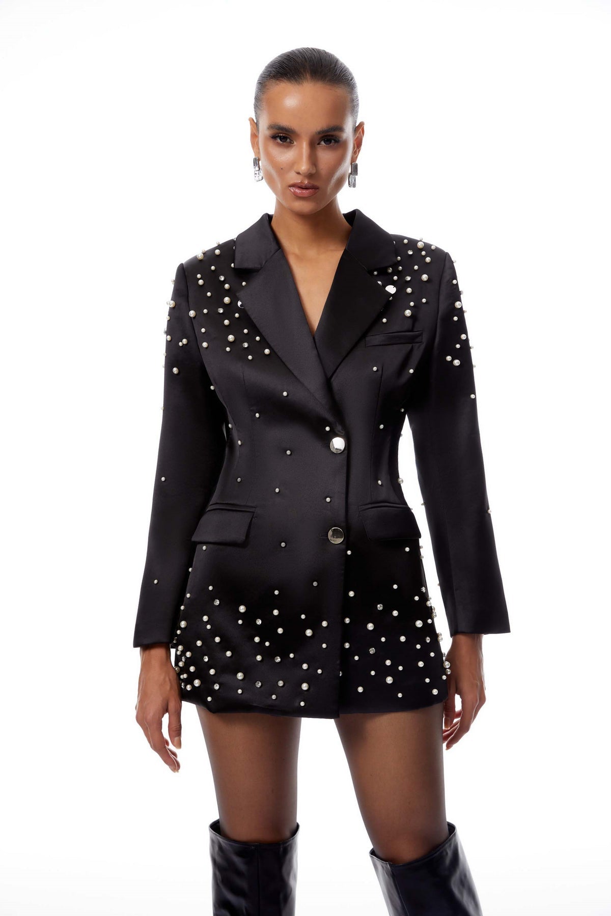 Black Embellished Satin Blazer