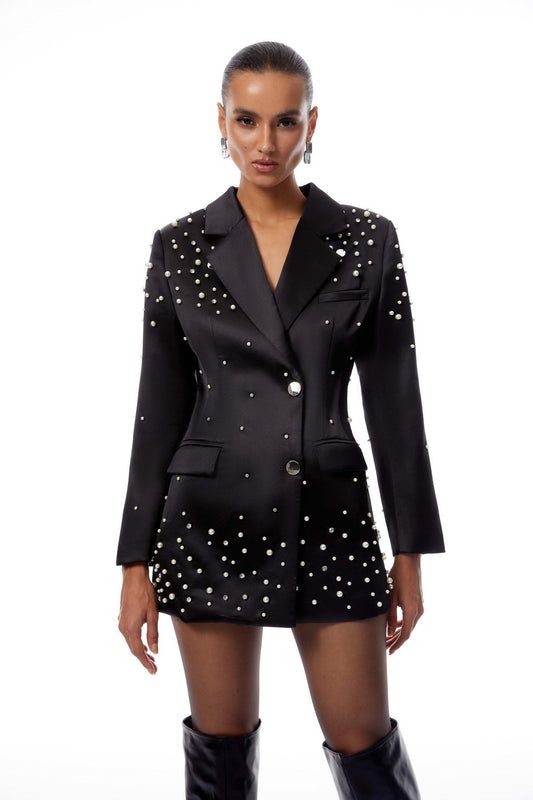 Black Embellished Satin Blazer