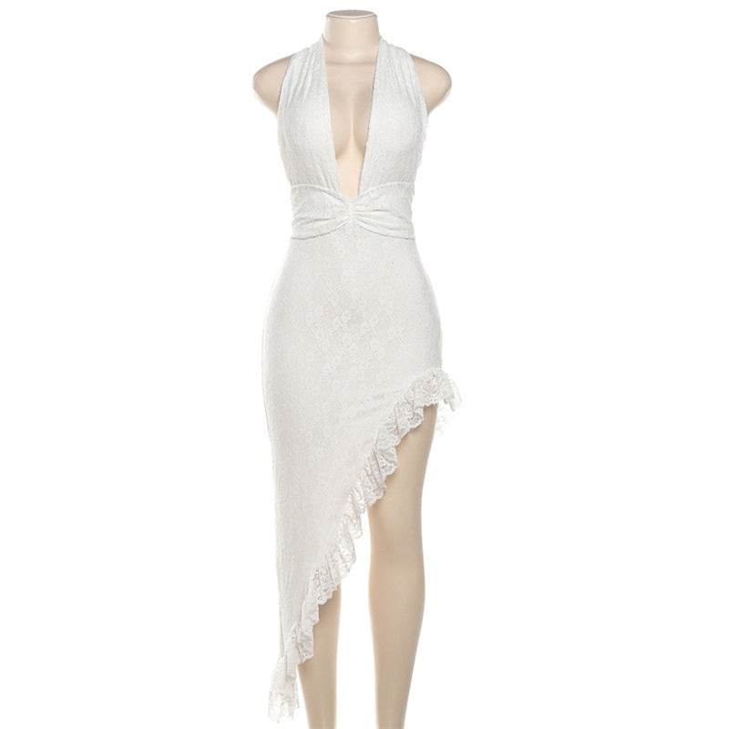 Lace Halter Pure Want Hollow Out Cutout out Split Sexy Dress - REBECATHELABEL