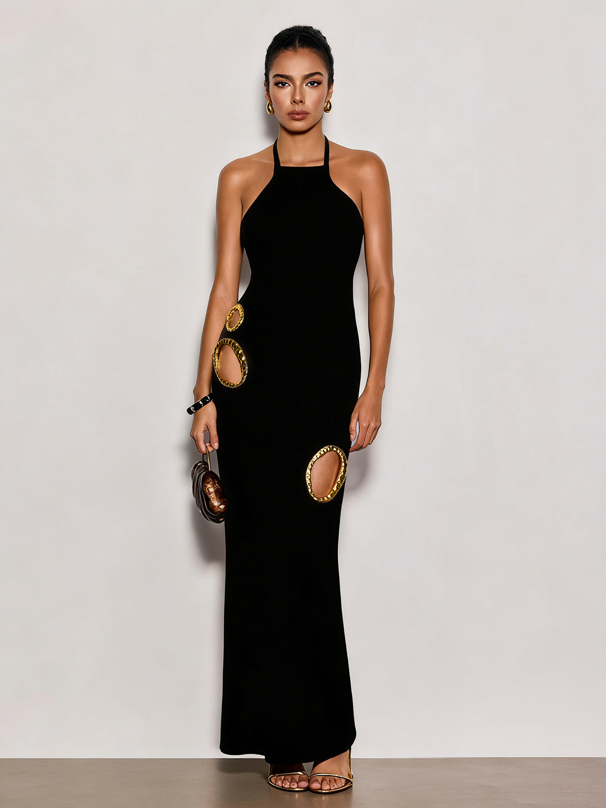 Halterneck Cutout Maxi Dress In Black