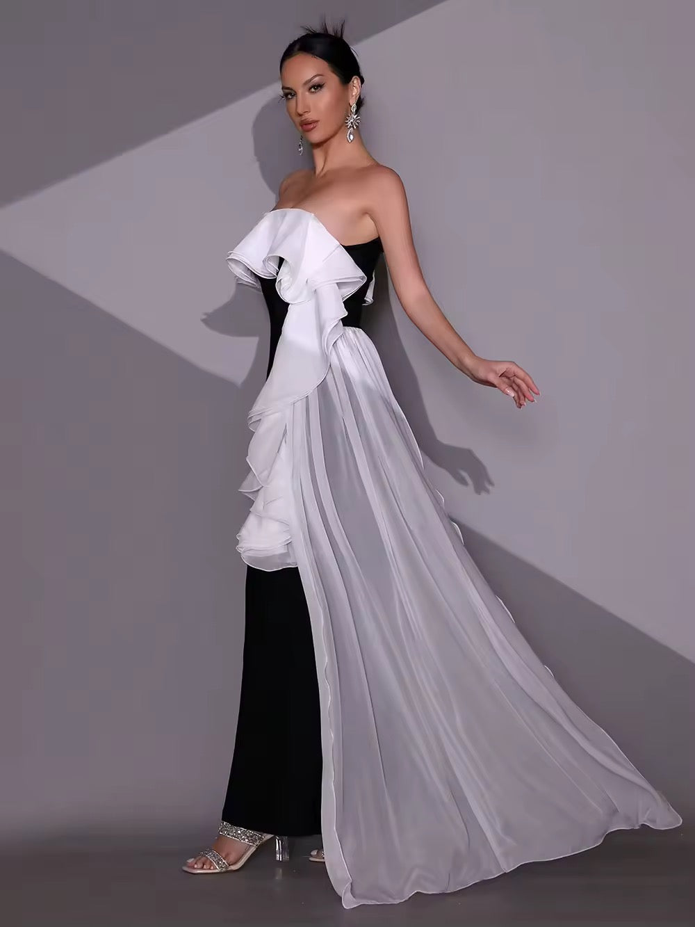 Off Shoulder Ruffle Slim Bandage Long Dress