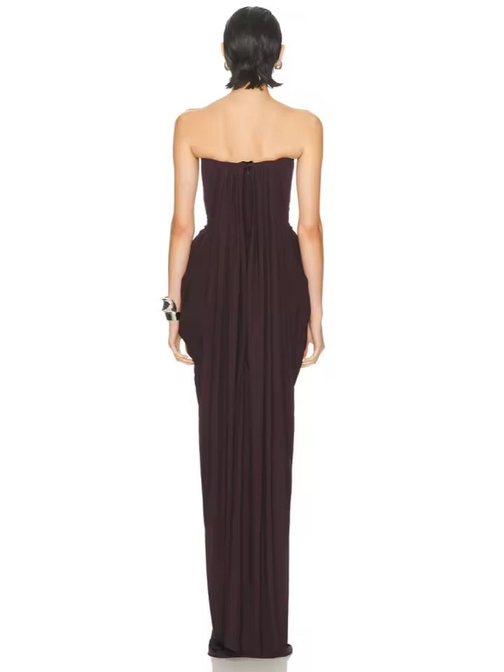Strapless Folds Ruched Long Dress