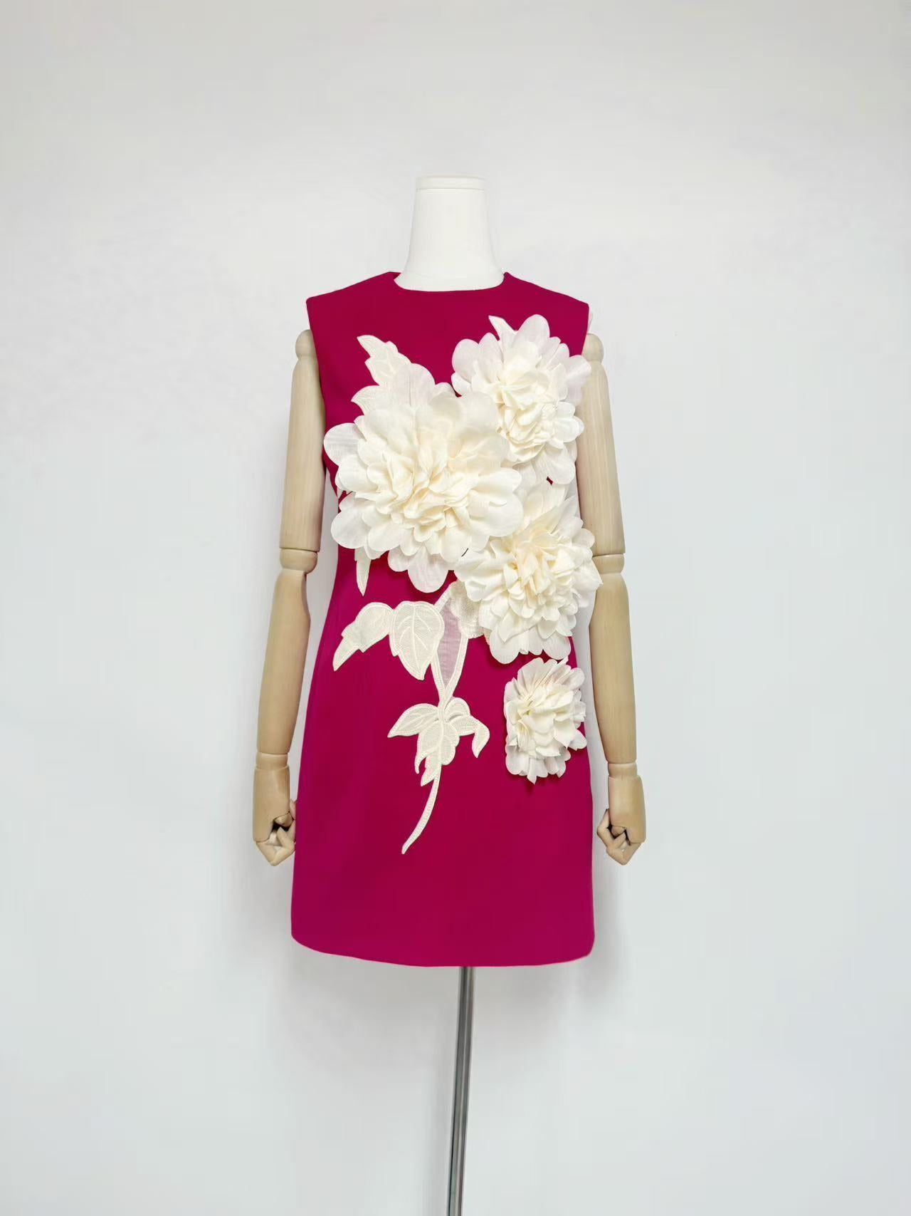 Pink Color Blocked 3D Petal Mini Dress