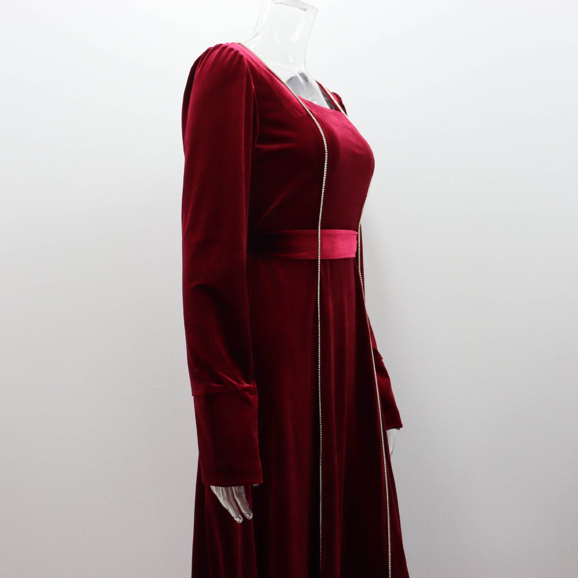 Korean Velvet Bell Sleeve Square Collar A line Dress - REBECATHELABEL