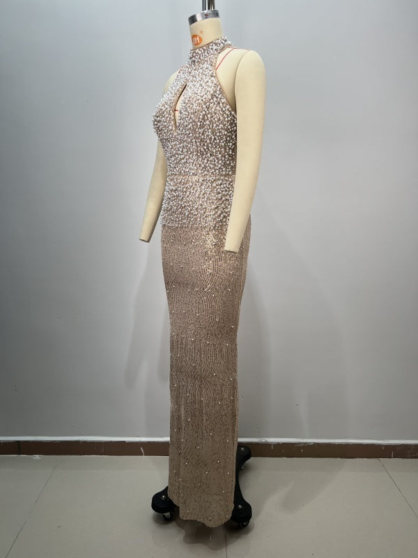 Pearl Elegant Sexy Slim Bag Hip Split Party Dinner Evening Dress