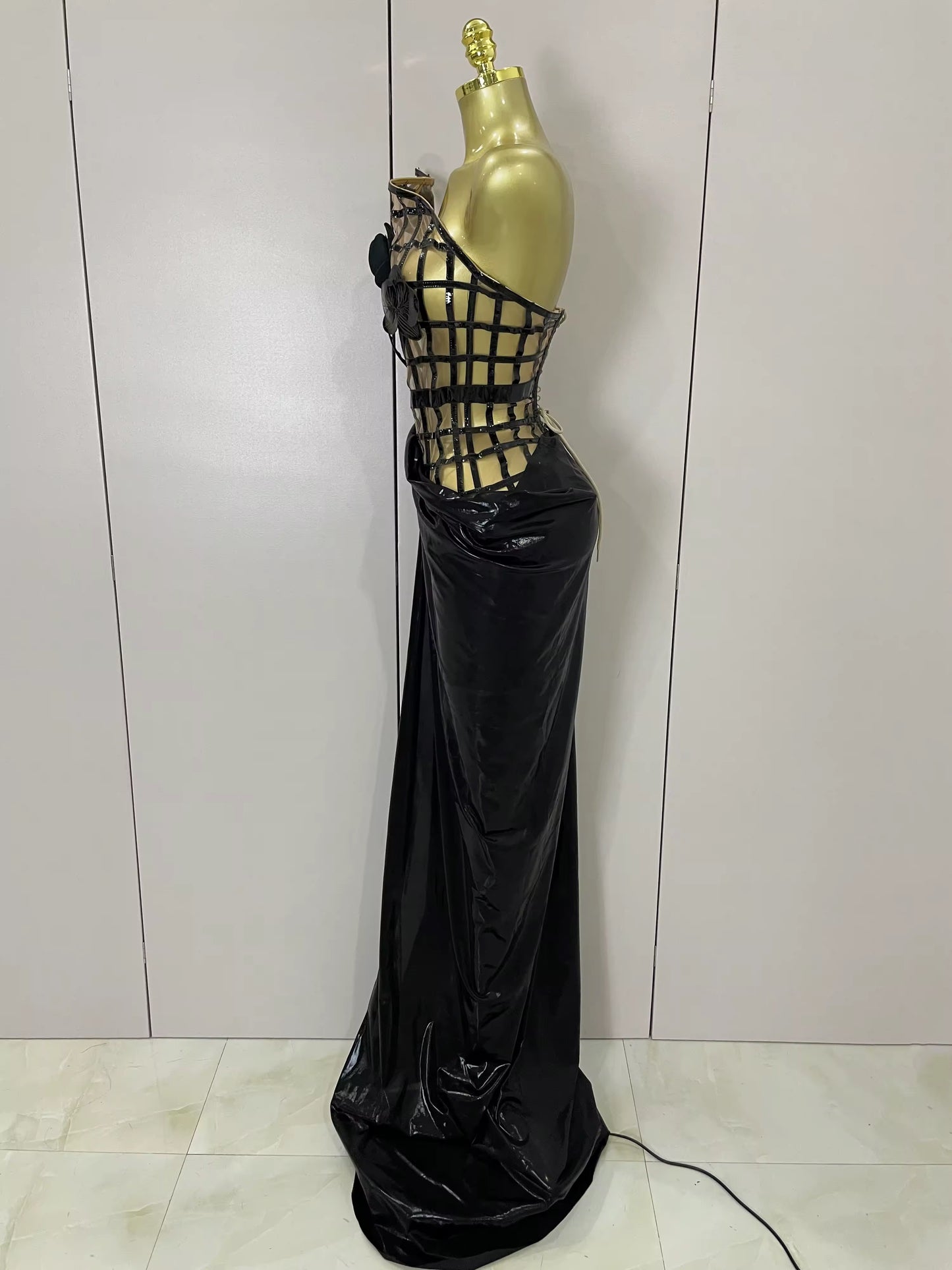 Mesh See Through Top Skirt Gloves Set