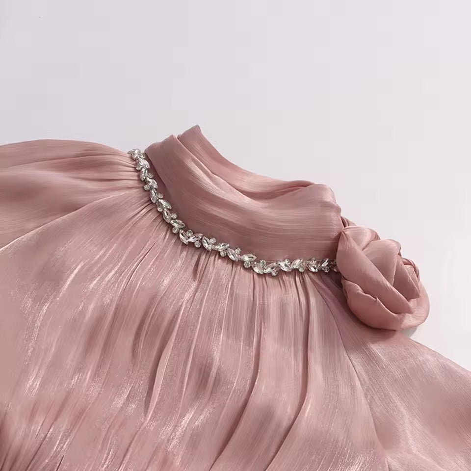 Solid Diamond 3D Flower Slim Maxi Dress