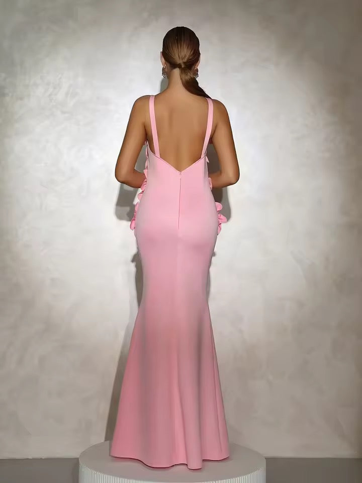 Sleeveless Splicing Appliques Slim Long Dress