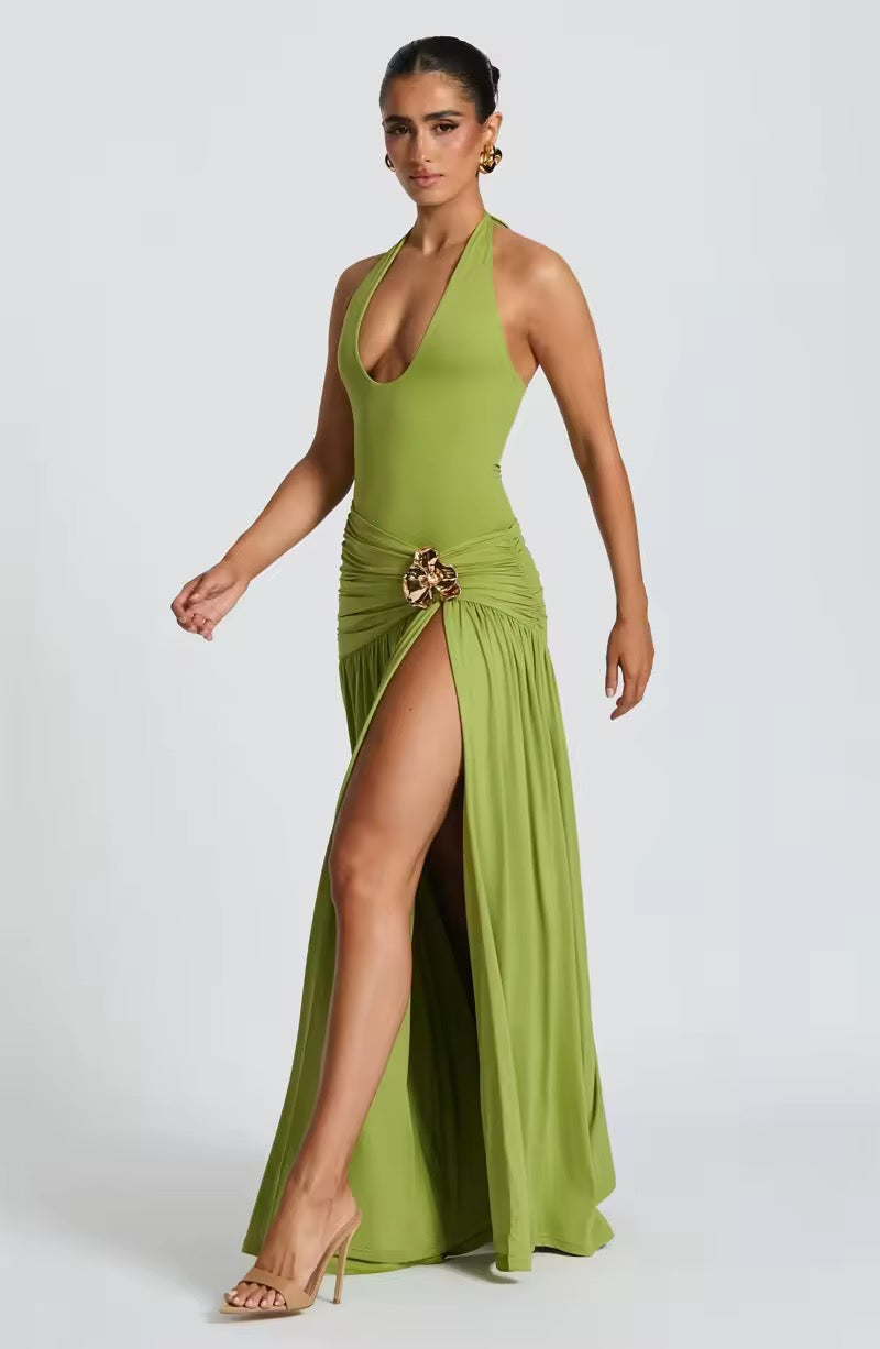 Halter Bodysuit And Maxi Skirt Matching Set