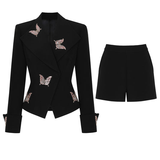 Beading Sequined Butterfly Pattern short jacket set