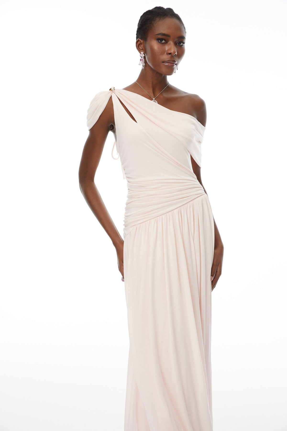 Pink Asymmetrical Gathered Maxi Dress