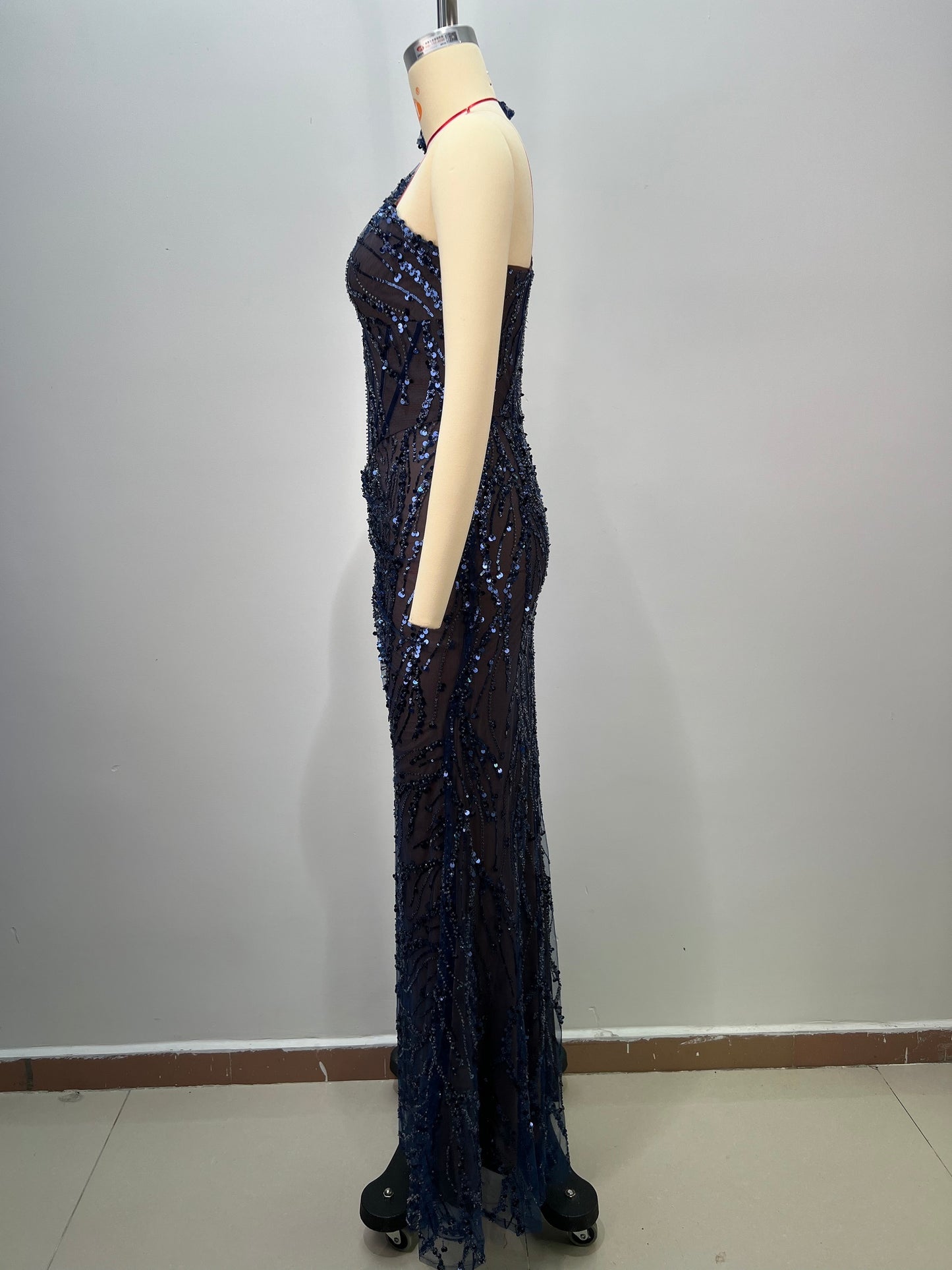 One Shoulder Sleeveless Sequin Sheer Mesh Split dress