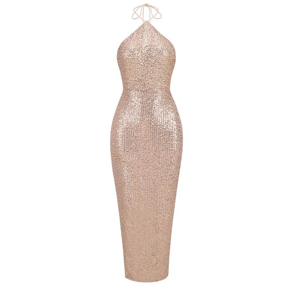 Backless Sleeveless Gold Tight Long Dress - REBECATHELABEL