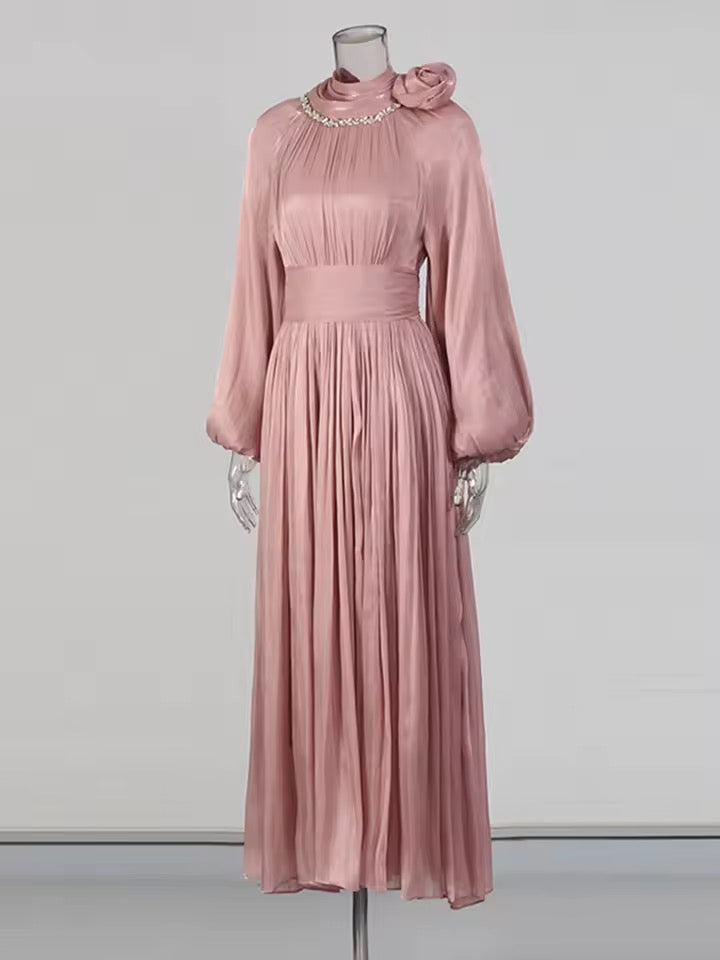 Solid Diamond 3D Flower Slim Maxi Dress