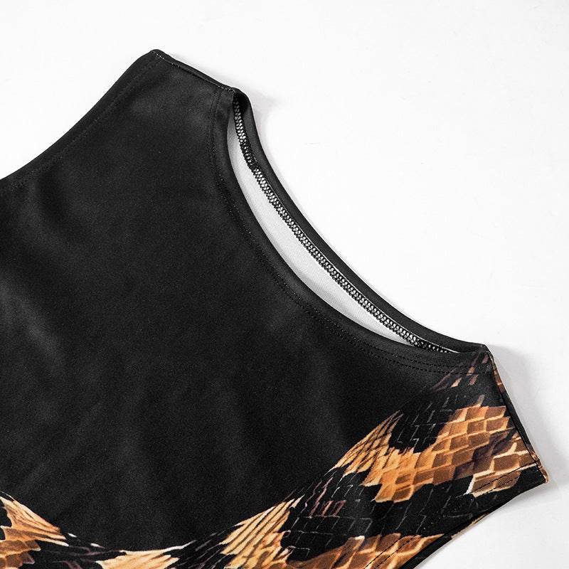 Side Waist Hollow Out Cutout Python Print Slim Fit Slit Maxi Dress - REBECATHELABEL