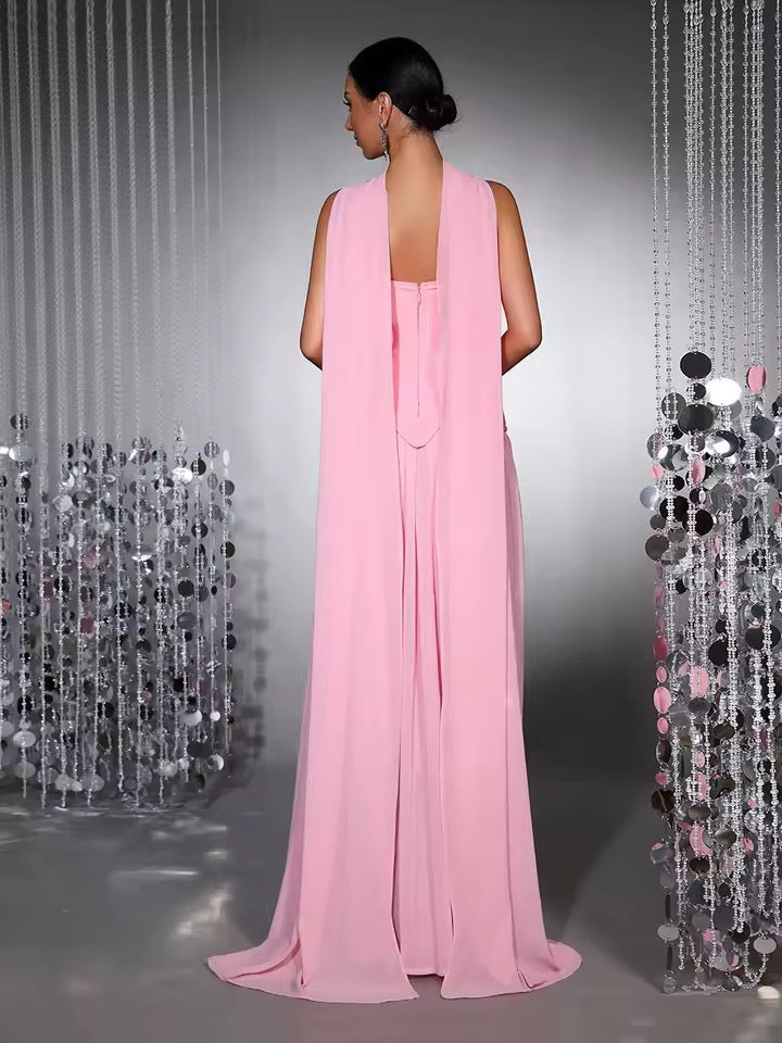 Diamond Strapless 2-piece Dress with Scarf Pink dress