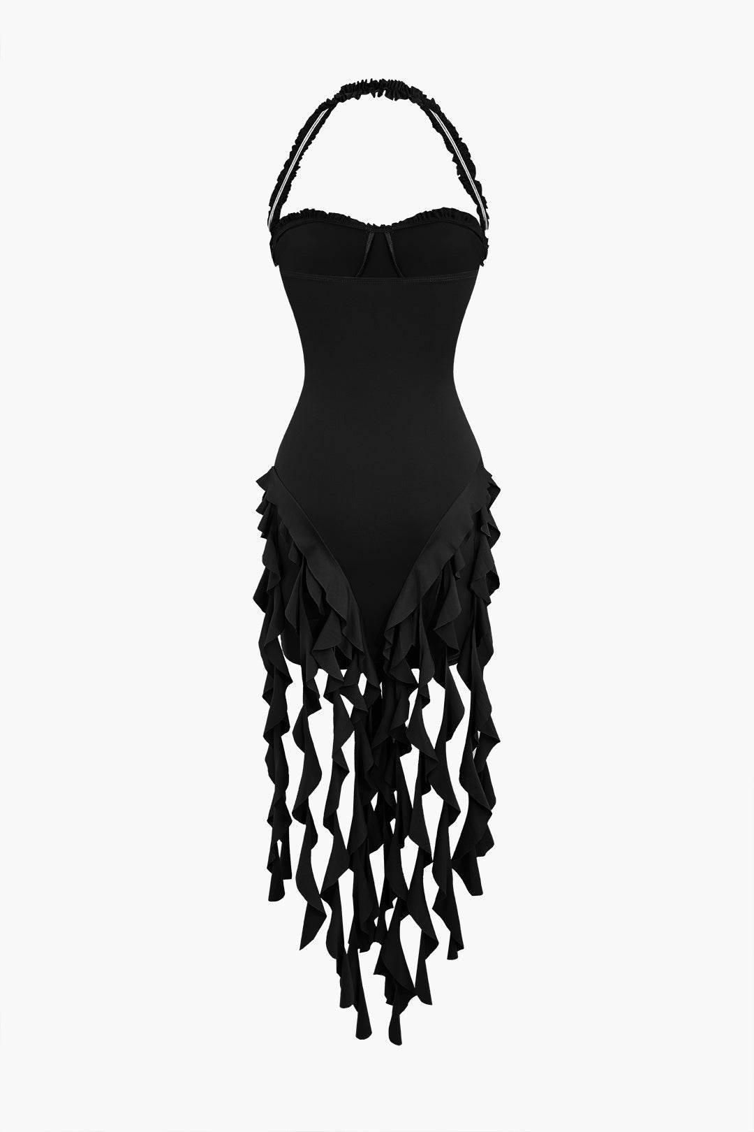 Ruffle Tassel Halter Bustier Mini Dress - REBECATHELABEL