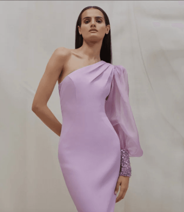 One Shoulder Long Sleeve Tight Midi Dress - REBECATHELABEL