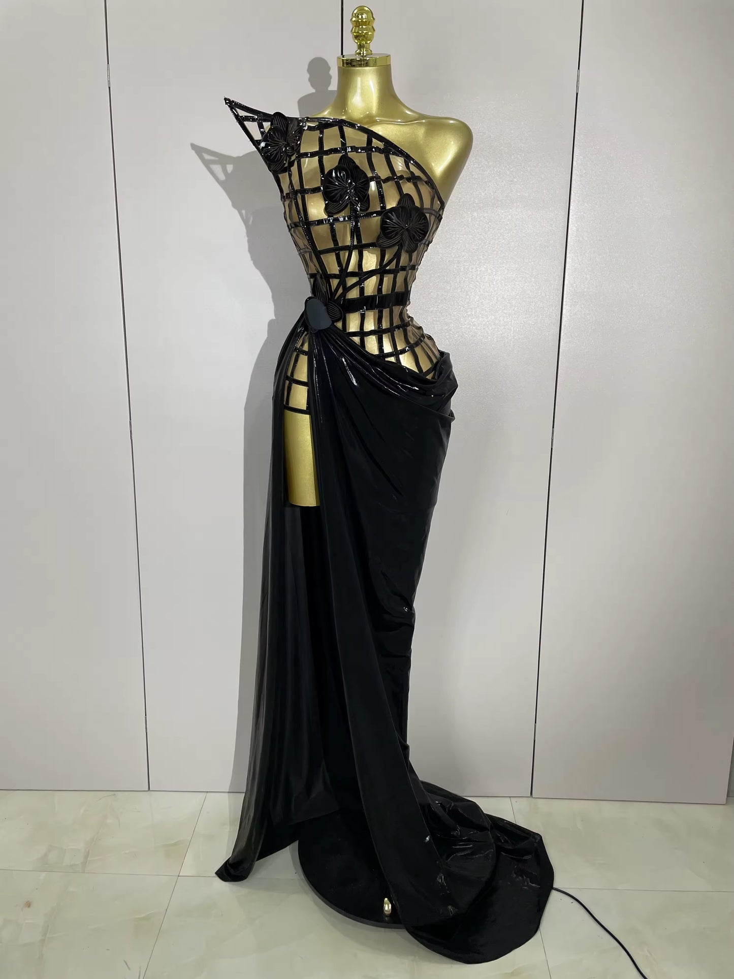 Mesh See Through Top Skirt Gloves Set