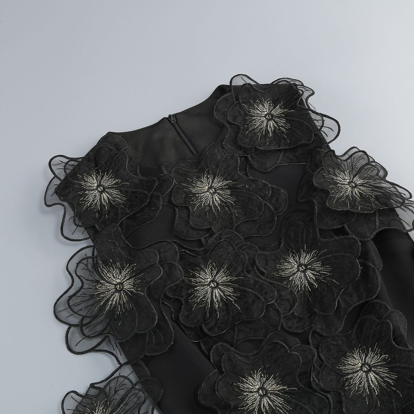 Sleeveless 3D Flowers Midi Bodycon Black Dress