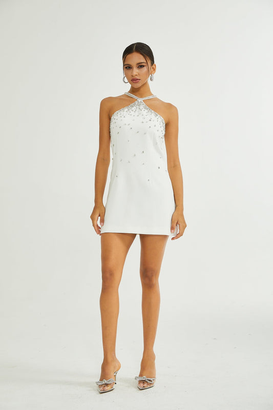 white embellished mini dress