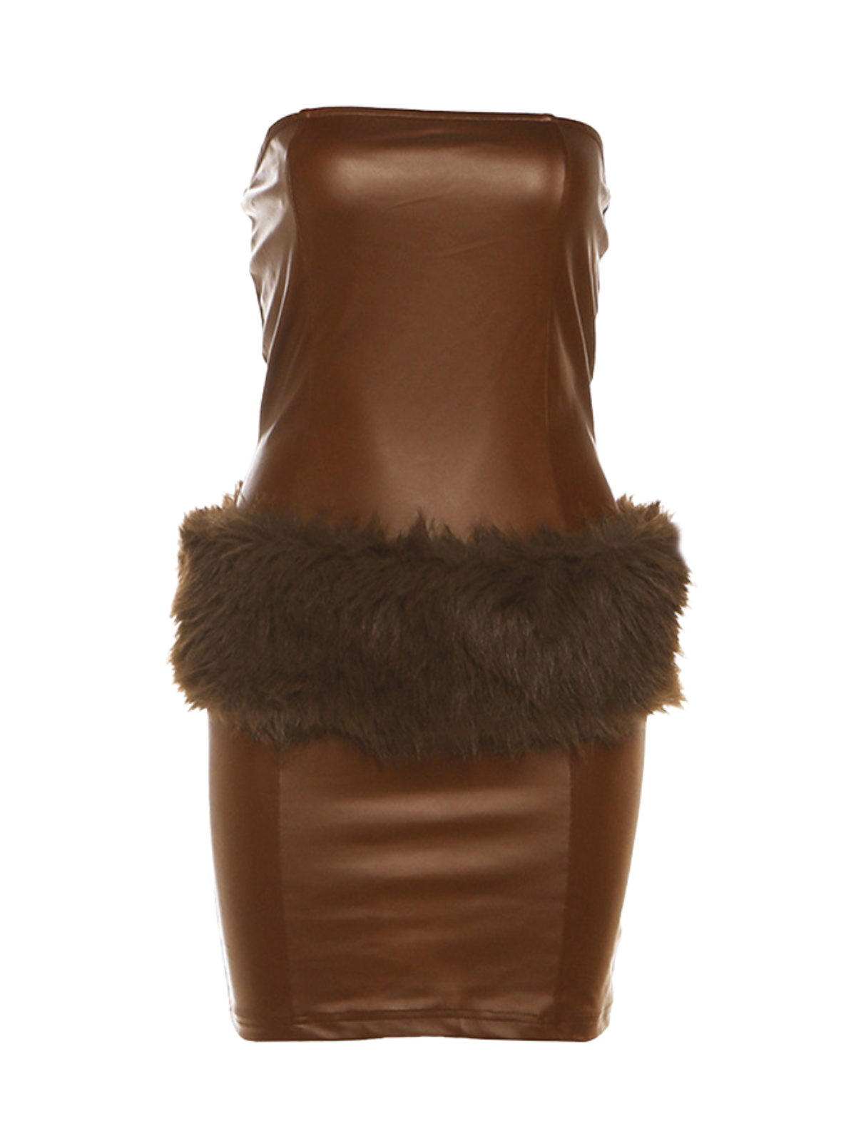 Strapless Leather Faux Fur Mini Dress