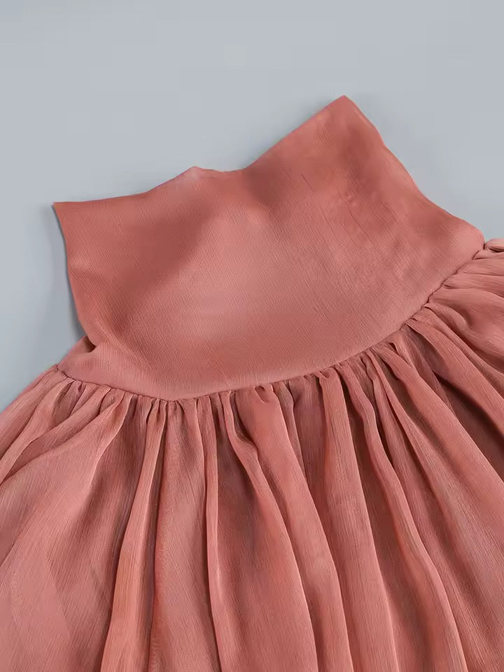 Mesh Perspective Folds Maxi Loose Dress