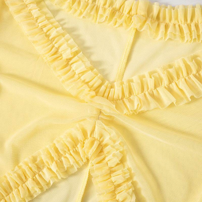 Solid Color Long Sleeve See Through Low Cut Sexy Dress - REBECATHELABEL