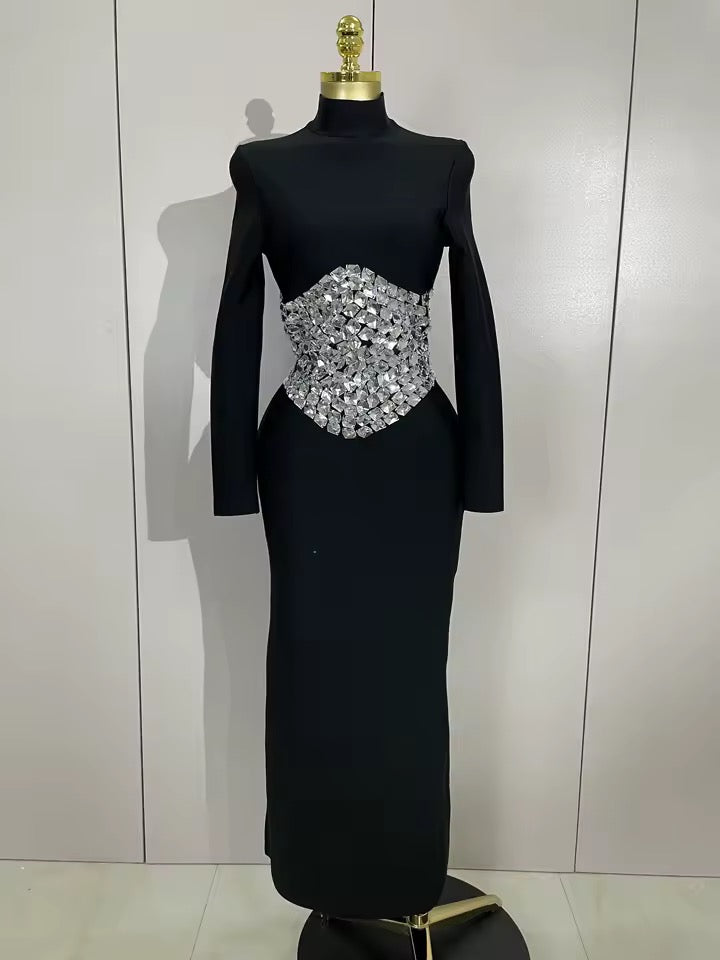 Sparkly Diamonds Long Sleeves Bodycon Long Bandage Dress