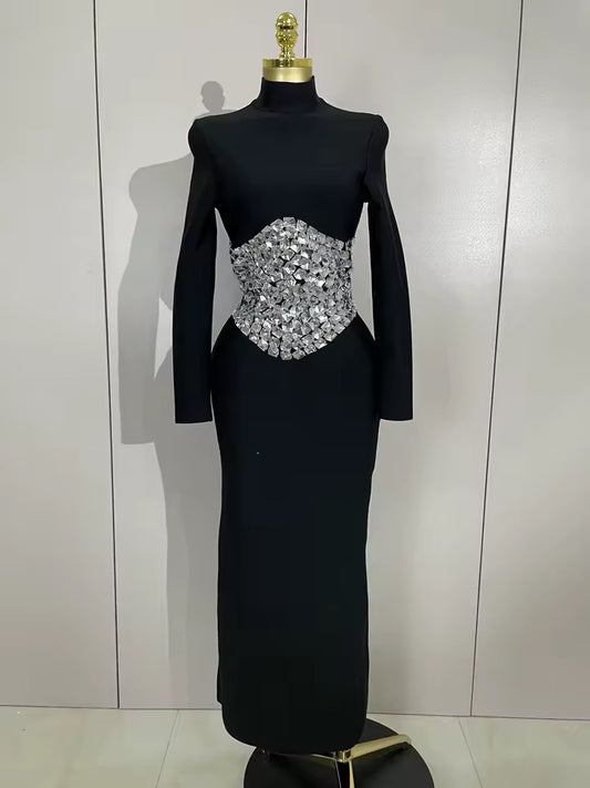 Sparkly Diamonds Long Sleeves Bodycon Long Bandage Dress