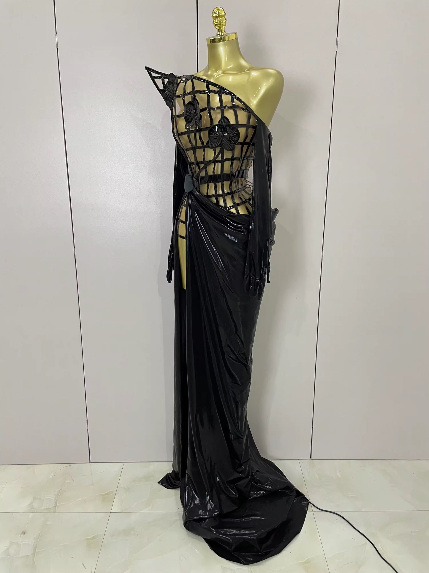 Mesh See Through Top Skirt Gloves Set