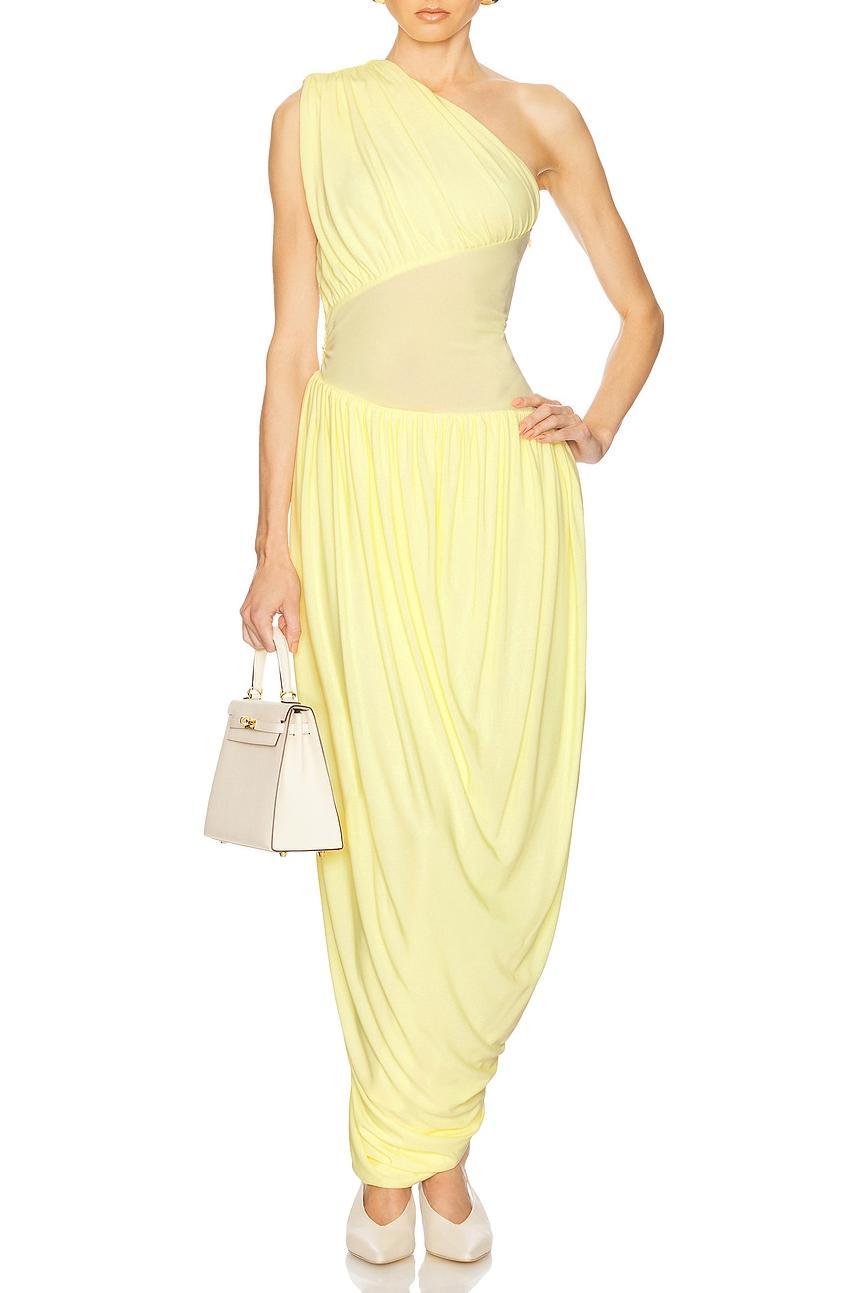 Gathering One Shoulder Splicing Maxi Dress