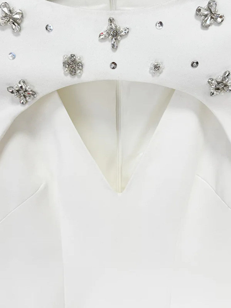 Crystal Cape Sleeve Maxi Dress White