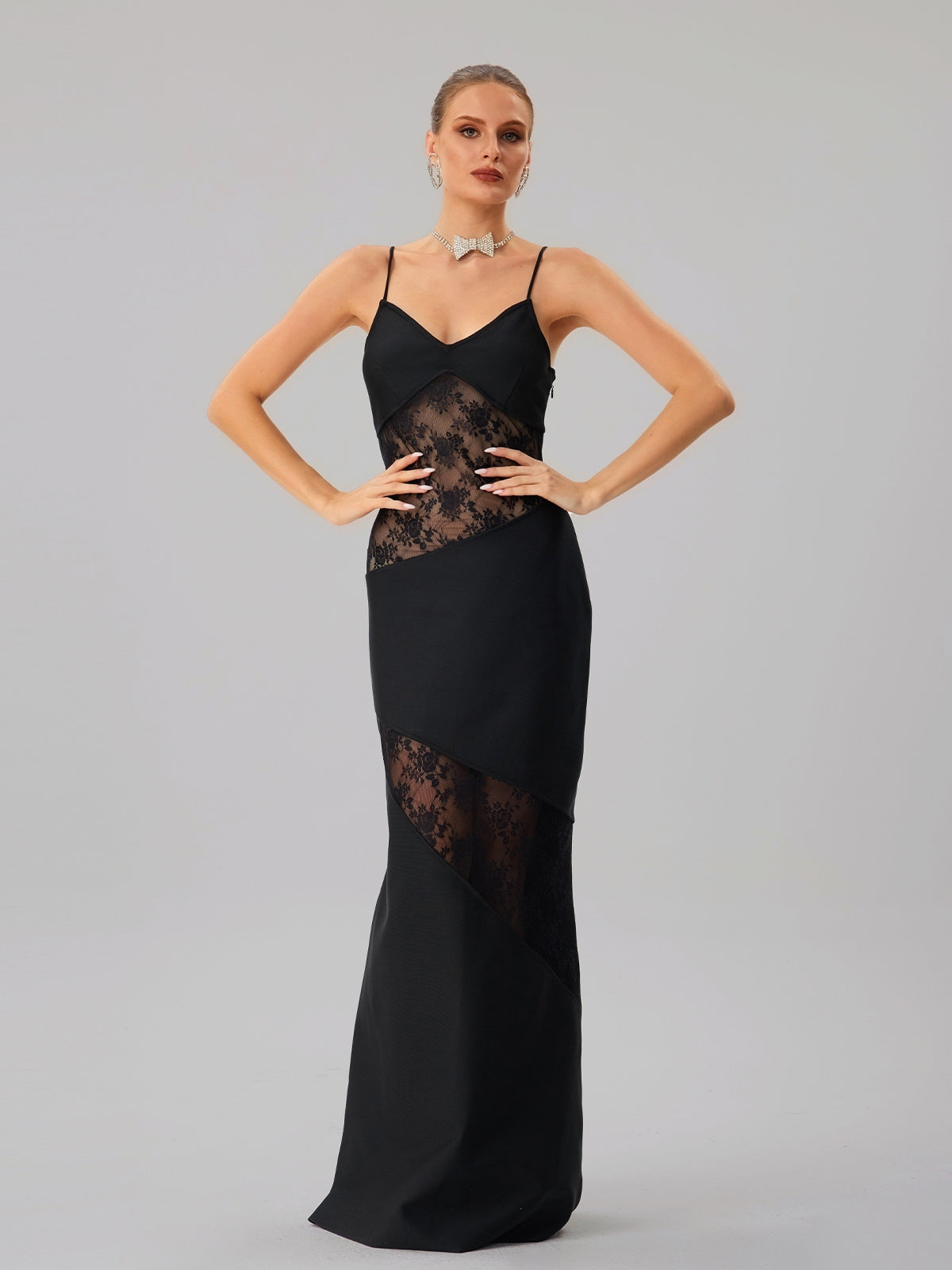 Spaghetti Embroidered Bandage Maxi Dress