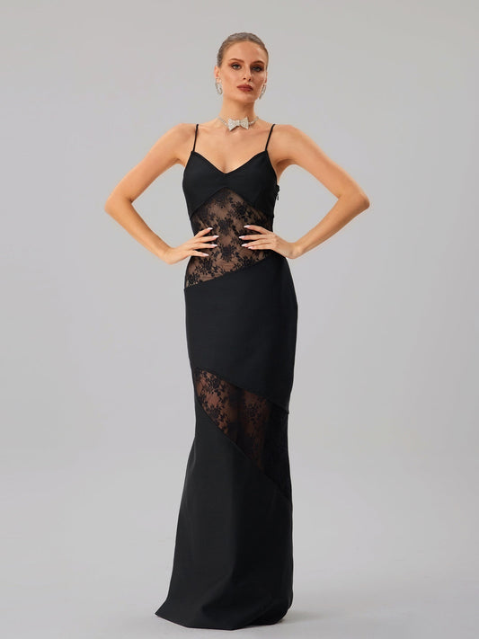 Spaghetti Embroidered Bandage Maxi Dress