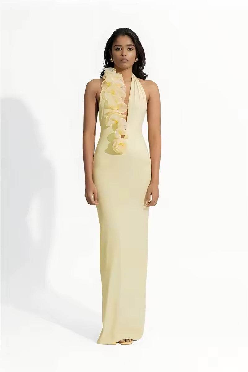 Mesh Rose Deep V Neck Sexy Maxi Dress - REBECATHELABEL