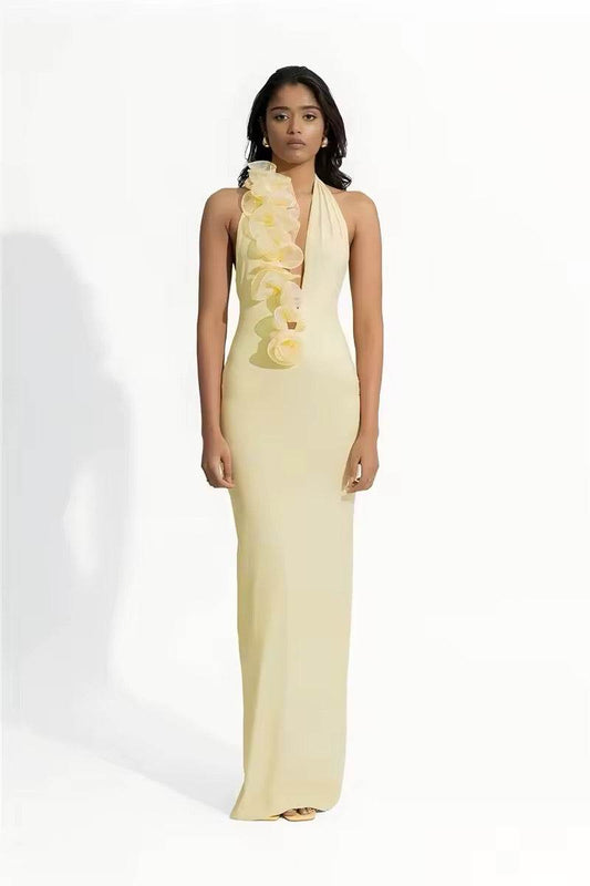 Mesh Rose Deep V Neck Sexy Maxi Dress - REBECATHELABEL