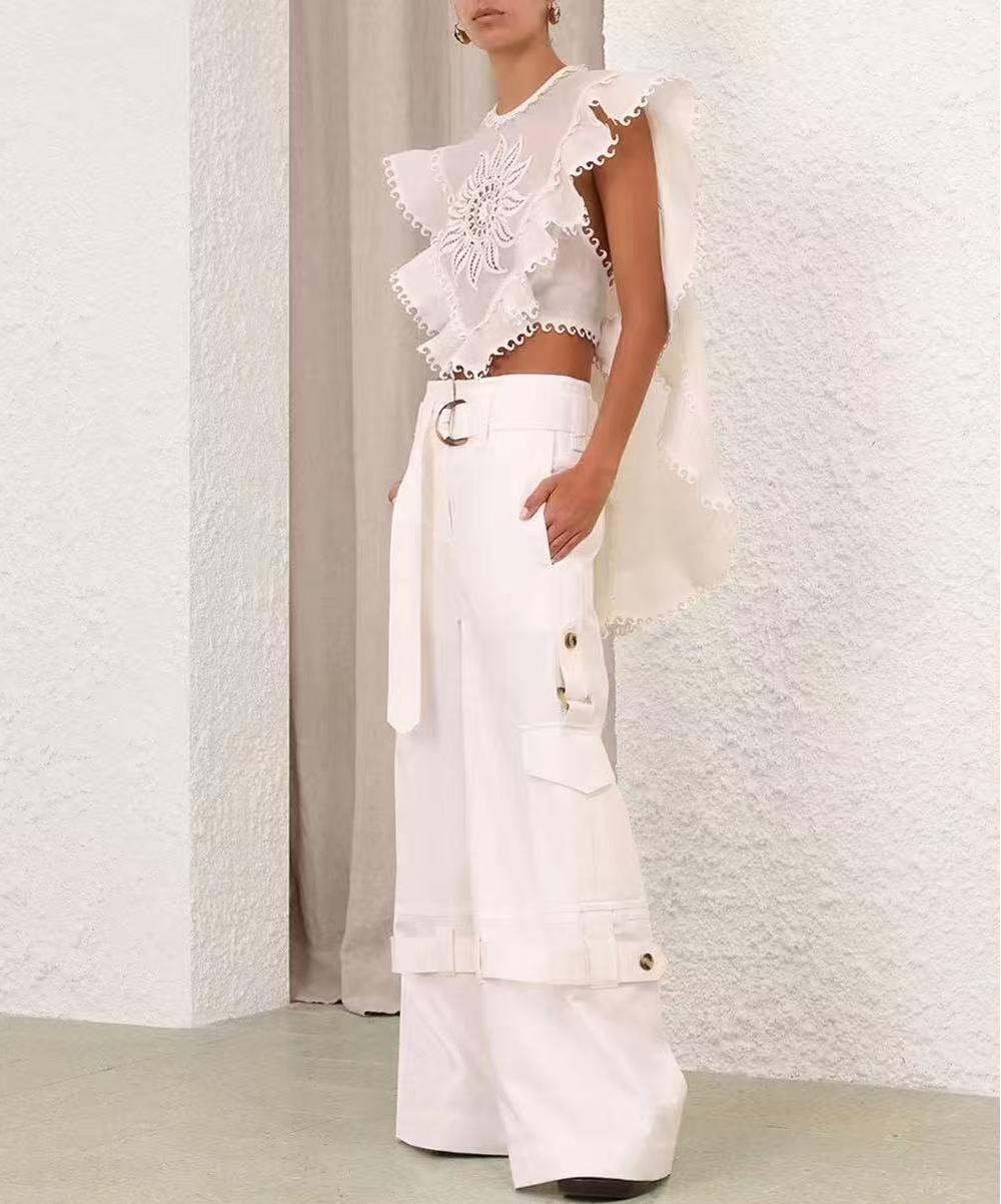 Sleeveless O Neck Embroidery Blouse Top