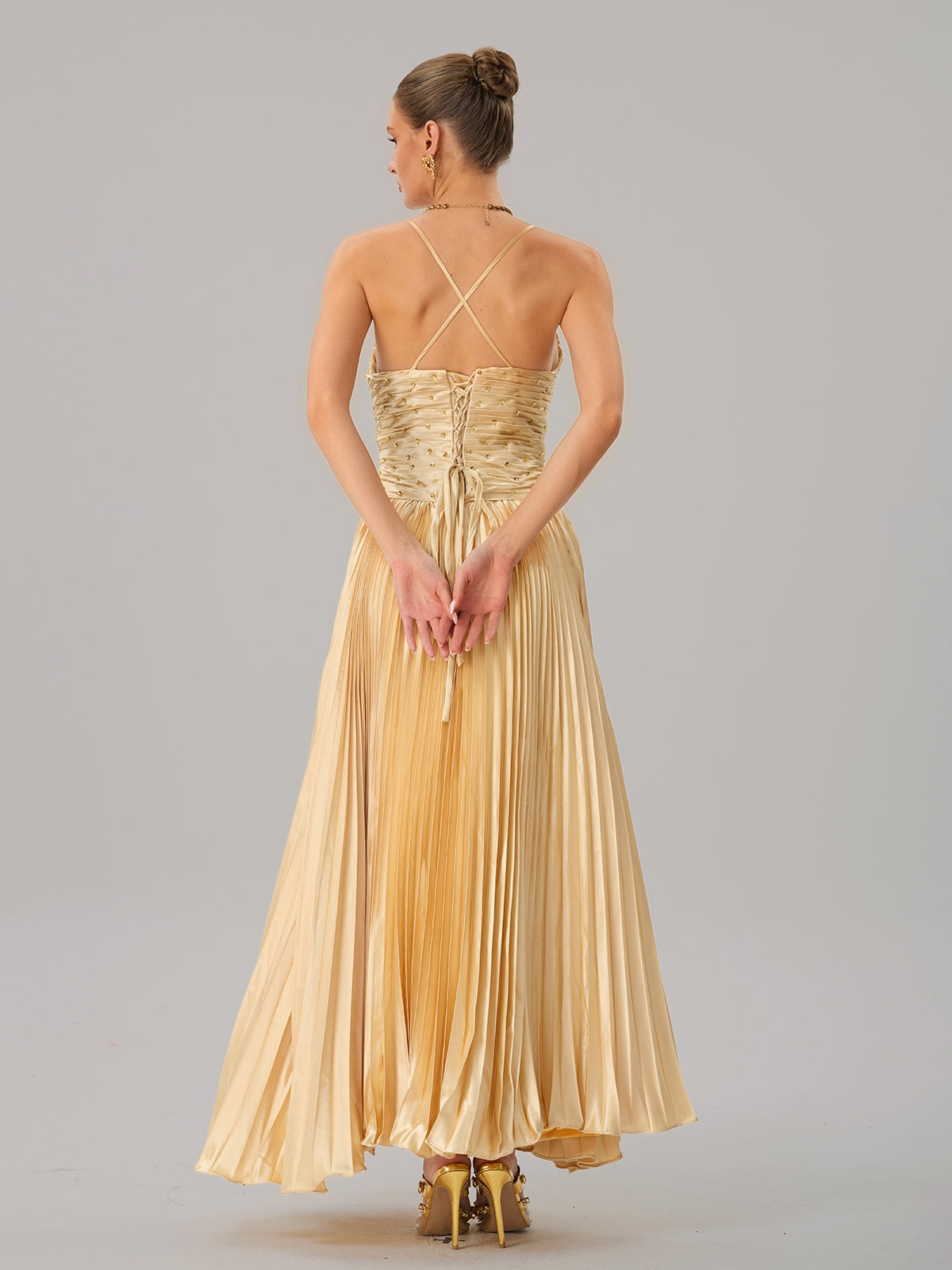Spaghetti Twisted Pleated Maxi Dress