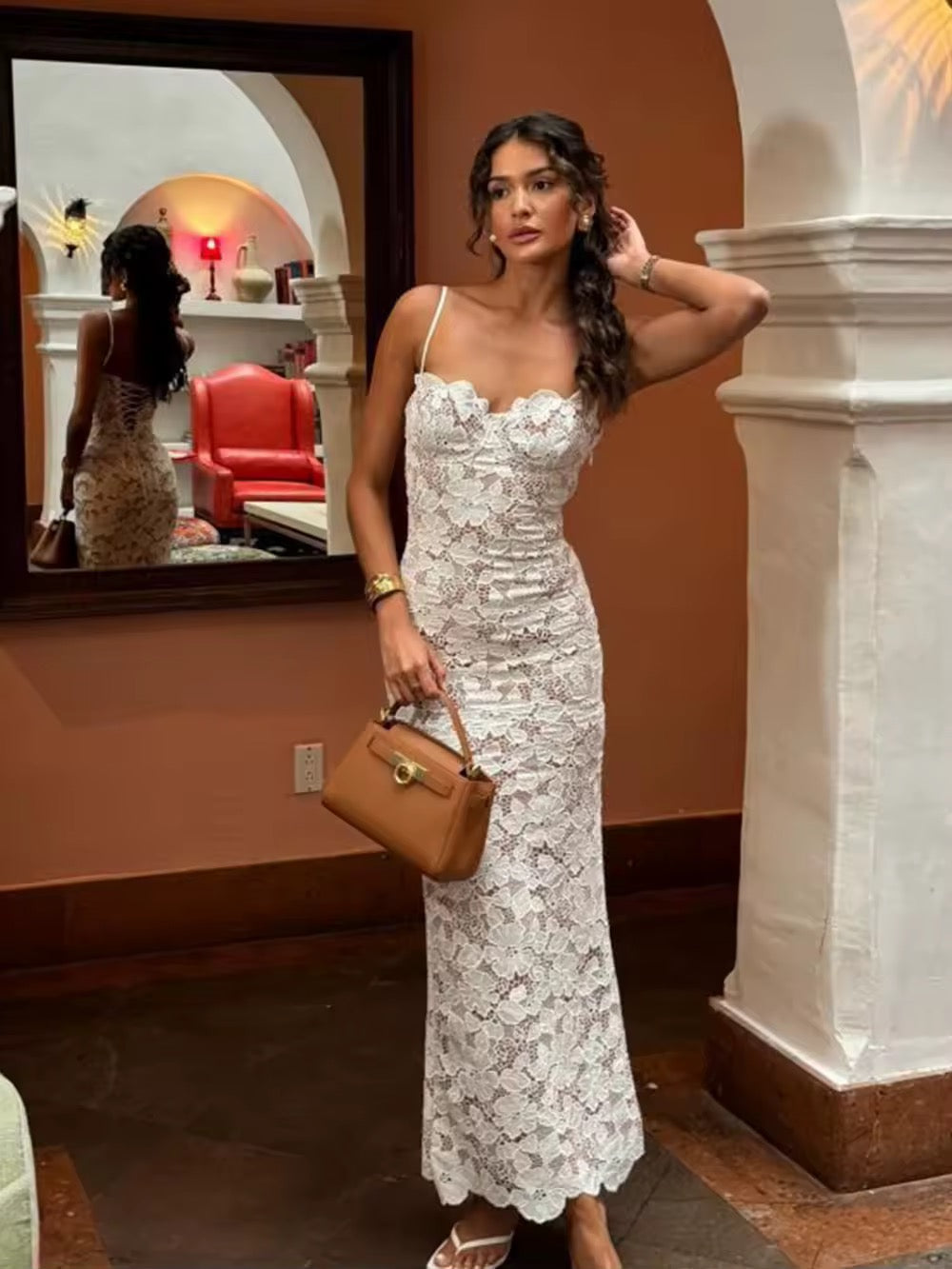 Spaghetti Strap Lace Long Dress