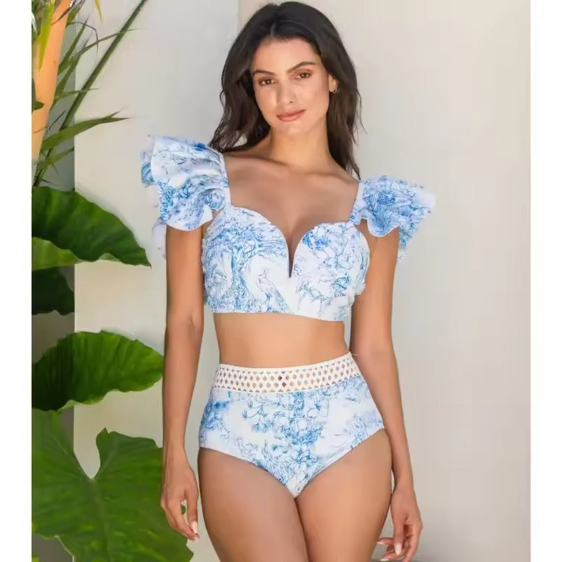 Ruy Print Net Yarn Splicing Bikini