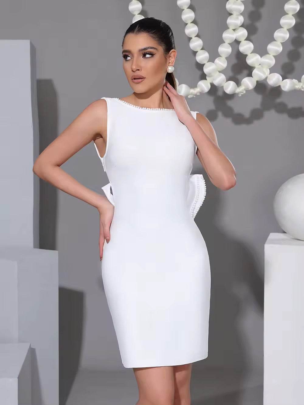 Bead Butterfly Backless Tight Bandage Mini Dress - REBECATHELABEL