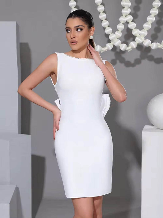 Bead Butterfly Backless Tight Bandage Mini Dress - REBECATHELABEL