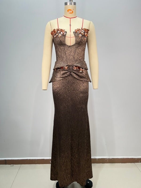 Strapless Diamonds Sequin Flowers Embellished dress